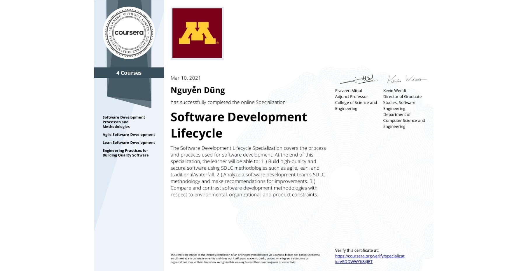 Software Development Lifecycle Specialization